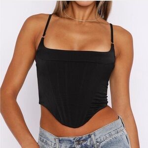 white fox boutique black satin corset top